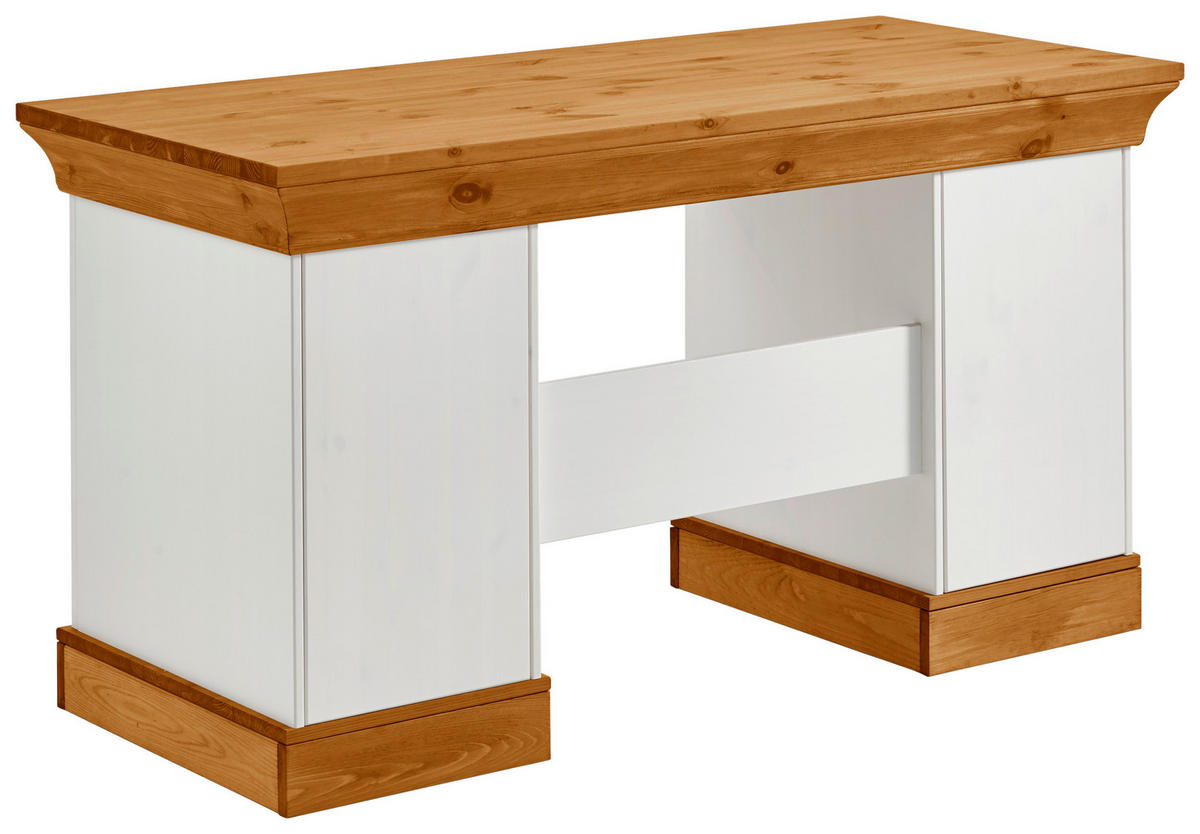 SCHREIBTISCH 143/65/77 cm  in Weiß, Bernsteinfarben  - Bernsteinfarben/Weiß, ROMANTIK / LANDHAUS, Holz/Metall (143/65/77cm) - Boxxx