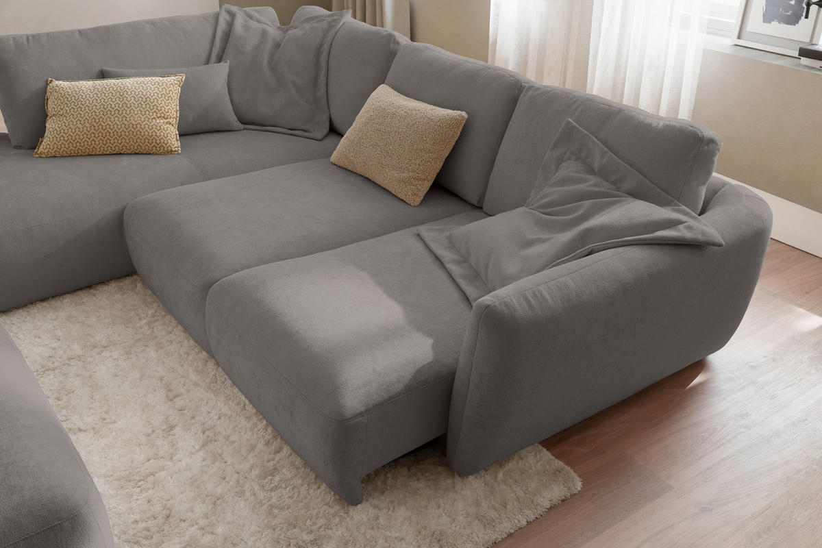 ECKSOFA  in Chenille Grau  224/307 cm  - Schwarz/Grau, KONVENTIONELL, Kunststoff/Textil (224/307cm) - Hom`in