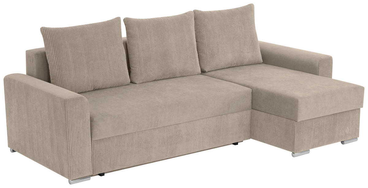 ECKSOFA in Cord, Mikrofaser Taupe  - Taupe/Chromfarben, Design, Kunststoff/Textil (239/141cm) - Livetastic