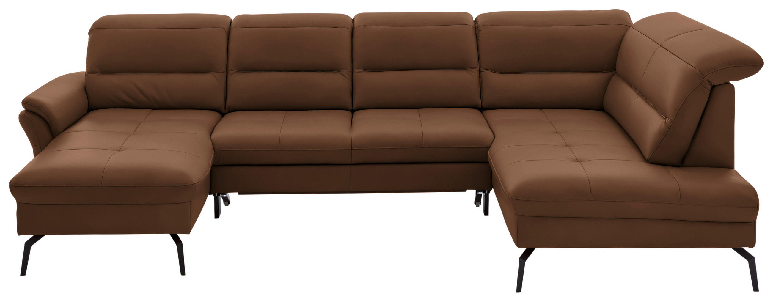 WOHNLANDSCHAFT in Echtleder Braun  - Schwarz/Braun, Design, Leder/Metall (181/336/206cm) - Beldomo Speed
