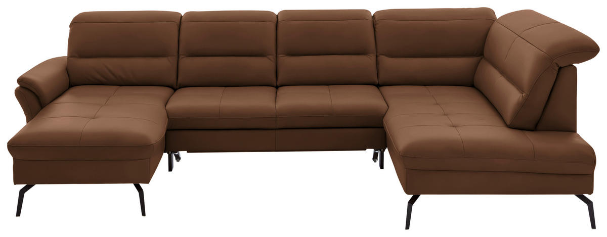 WOHNLANDSCHAFT in Echtleder Braun  - Schwarz/Braun, Design, Leder/Metall (181/336/206cm) - Beldomo Speed