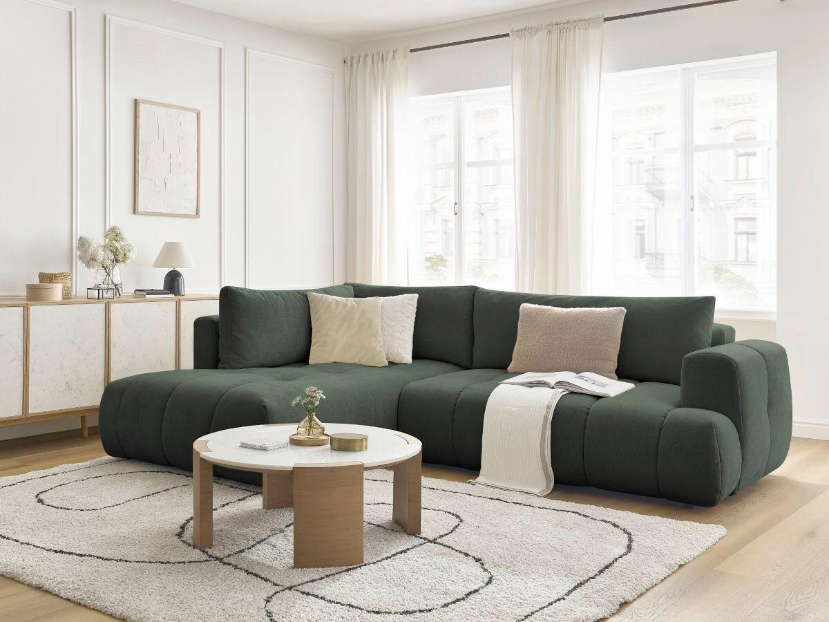 ECKSCHLAFSOFA FUJI Leinenoptik Grün  inkl.  - Schwarz/Grün, MODERN, Kunststoff/Textil (204/282cm)