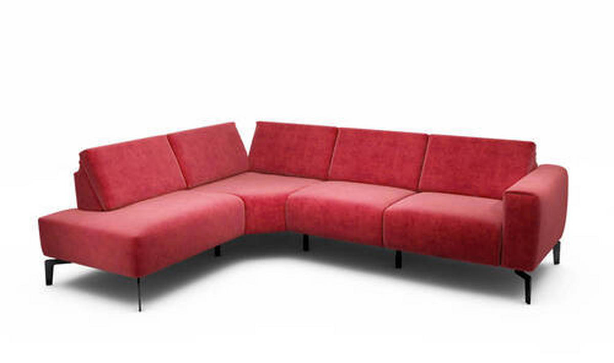 ECKSOFA in Samt Rot  193/256 cm  - Rot/Schwarz, Design, Textil/Metall (193/256cm) - SENSOO
