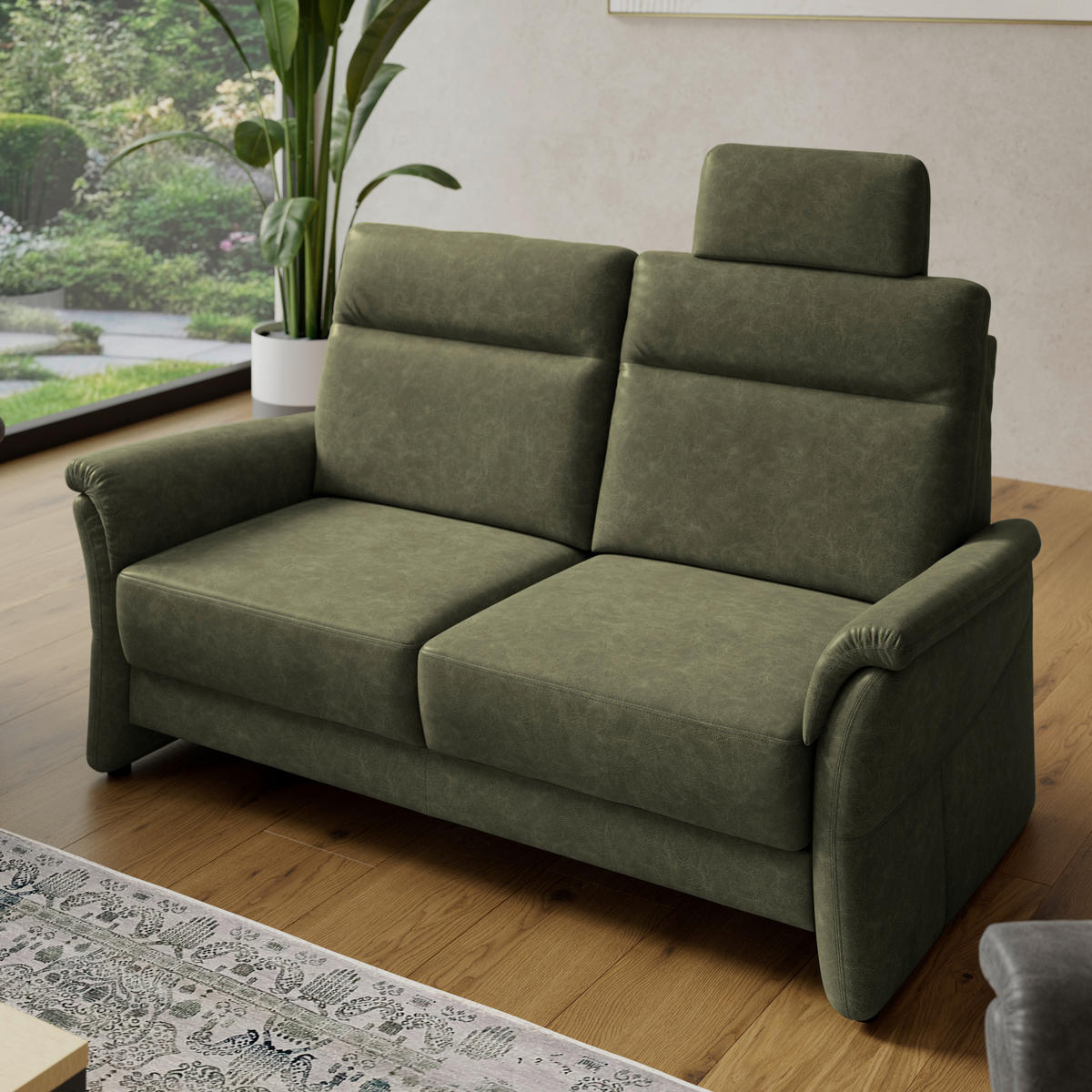 2,5-SITZER  in Mikrofaser Olivgrün Modern, Retro  - Schwarz/Olivgrün, KONVENTIONELL, Kunststoff/Textil (170/99/91cm) - Elegando