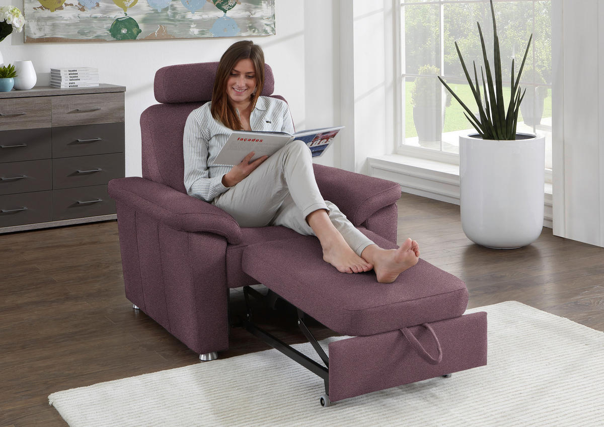 FERNSEHSESSEL in Webstoff Violett  - Silberfarben/Violett, Konventionell, Textil/Metall (102/91/91-159cm) - Beldomo System