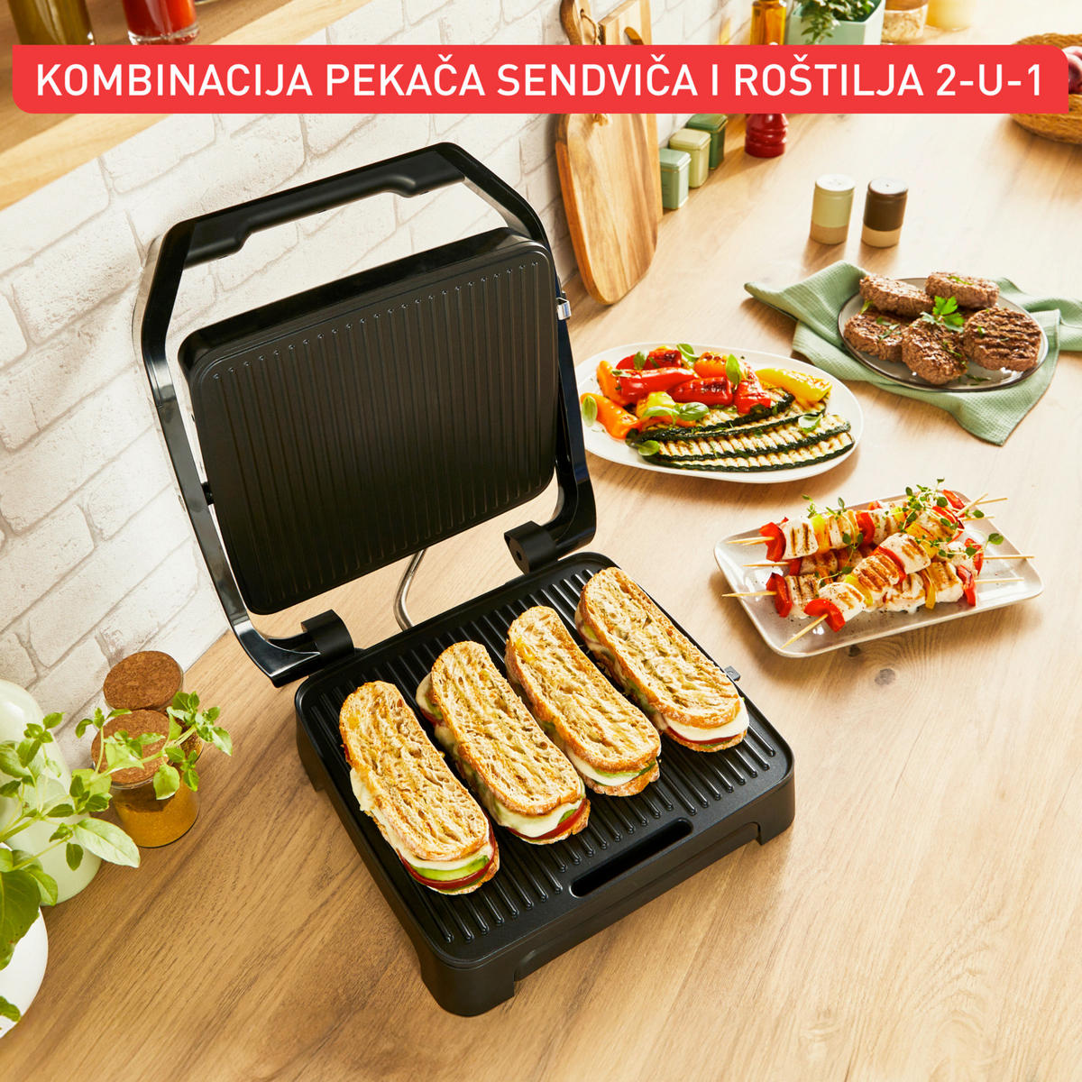 KONTAKTNI ŽAR  Tefal Inicio Adjust 2in1, Panini Maker & Grill - barve nerjavečega jekla, Basics, kovina (37.4/43.6/19cm) - Tefal