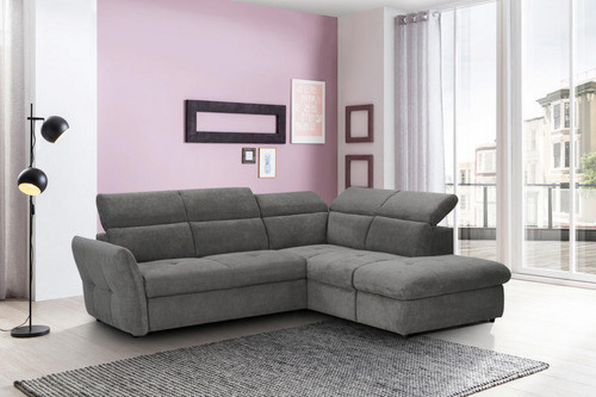 ECKSOFA in Mikrofaser Dunkelgrau  254/224 cm  - Dunkelgrau/Schwarz, Design, Kunststoff/Textil (254/224cm) - Stylife