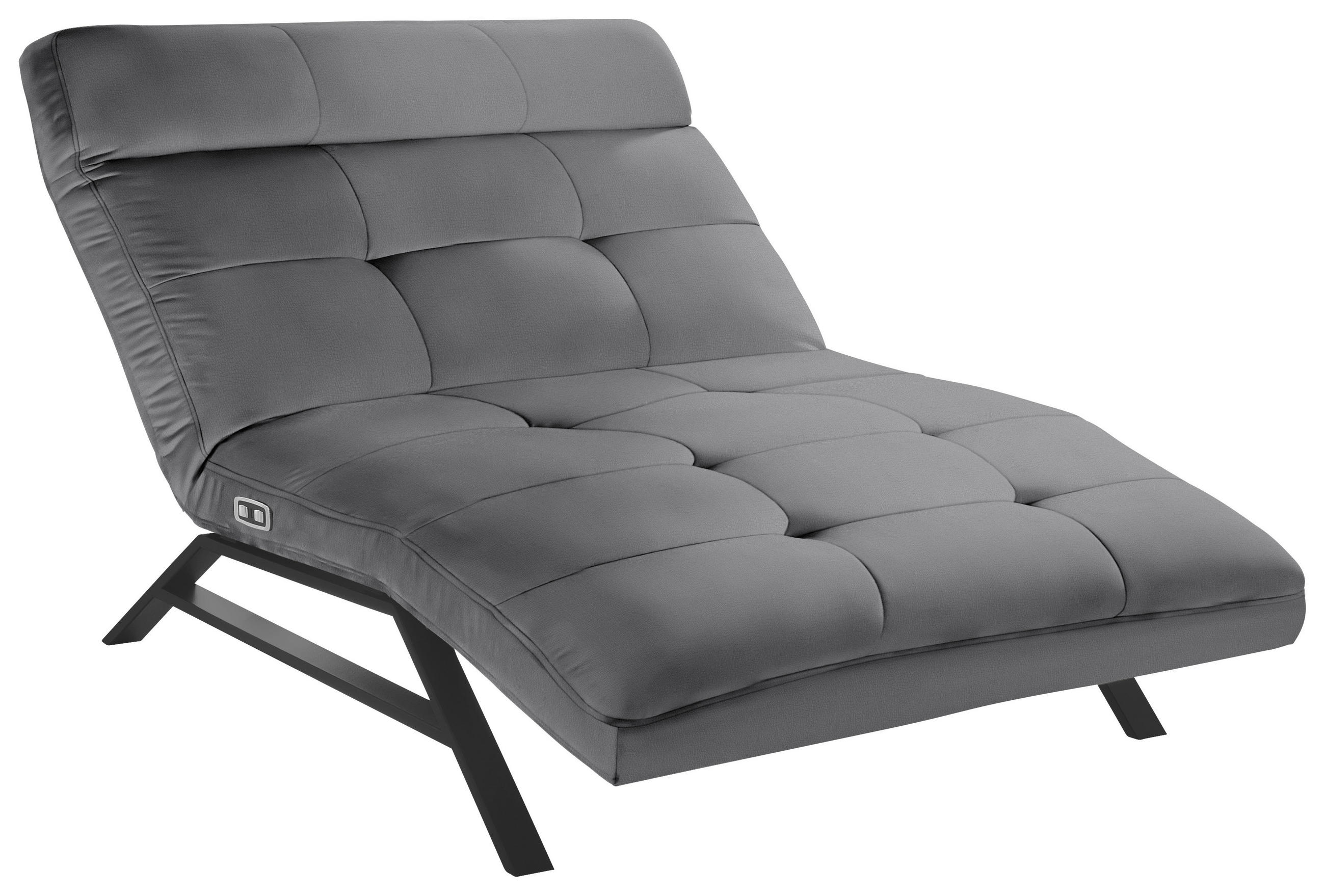 Liege mit motorischer Relaxfkt Echtleder Grau  - Schwarz/Grau, Design, Leder/Metall (120/54-113/158-198cm) - Pure Home Lifestyle