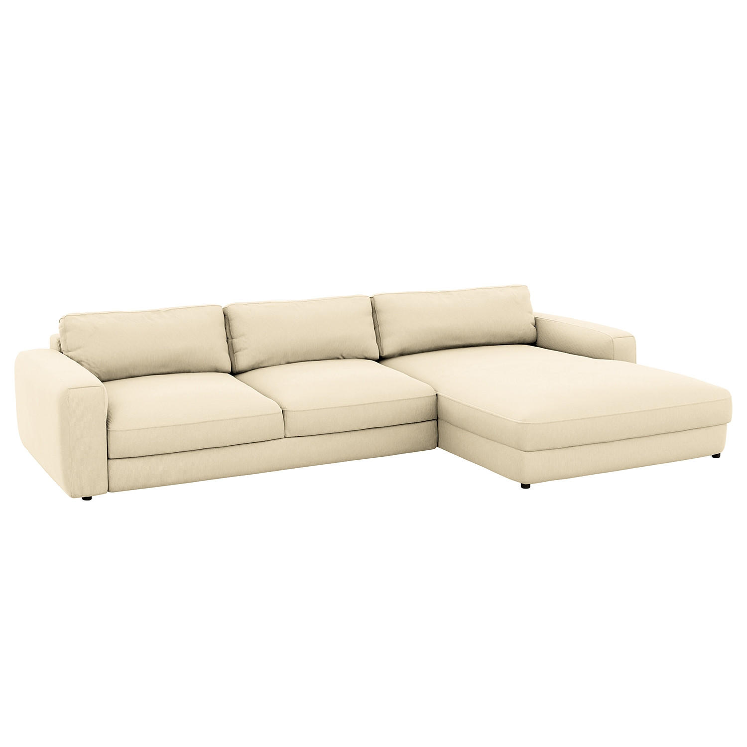 ECKSOFA in Cord Creme  - Creme/Schwarz, Modern, Textil (303/84/176cm) - Trendmanufaktur