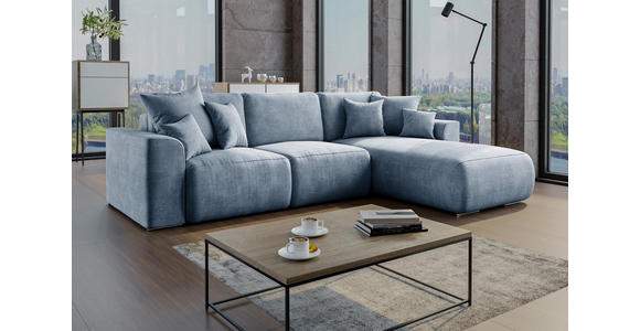 ECKSOFA  in Samt Blau  293/195 cm  - Chromfarben/Blau, KONVENTIONELL, Kunststoff/Textil (293/195cm) - Carryhome