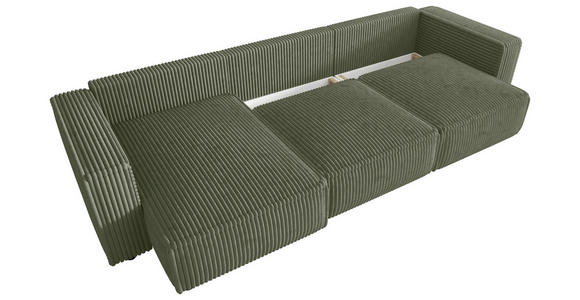 ECKSOFA Olivgrün Cord Zierkissen, Rückenkissen, Schlaffunktion, Rücken echt  - Schwarz/Olivgrün, MODERN, Kunststoff/Textil (350/168cm) - Xora