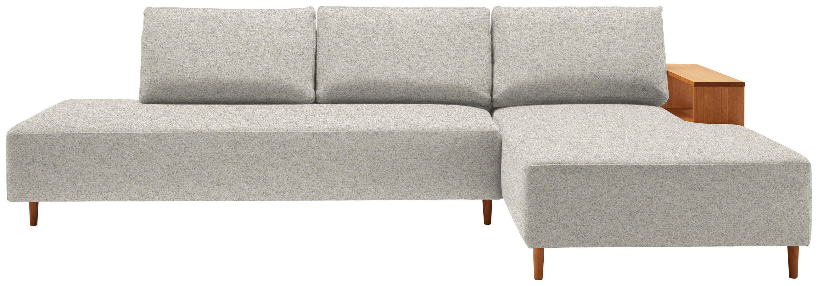 ECKSOFA in Flachgewebe Ecru  - Ecru/Eichefarben, Design, Holz/Textil (307/190cm) - Joka