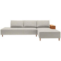 ECKSOFA in Flachgewebe Ecru  - Ecru/Eichefarben, Design, Holz/Textil (307/190cm) - Joka