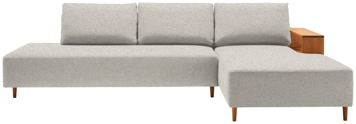 ECKSOFA in Flachgewebe Ecru  - Ecru/Eichefarben, Design, Holz/Textil (307/190cm) - Joka