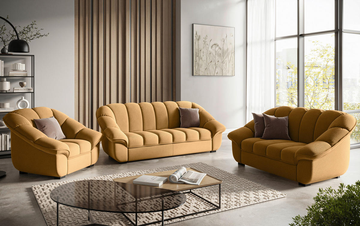 2-SITZER-SOFA Chenille Senfgelb  - Senfgelb/Schwarz, KONVENTIONELL, Kunststoff/Textil (163/88/104cm) - Welnova