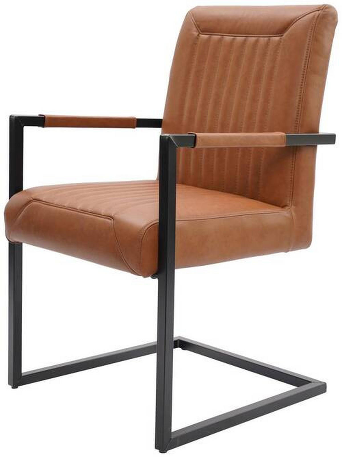 ARMLEHNSTUHL Eisen Echtleder pigmentiert  - Cognac/Schwarz, Design, Leder/Metall (55/91/64cm) - Ambia Home