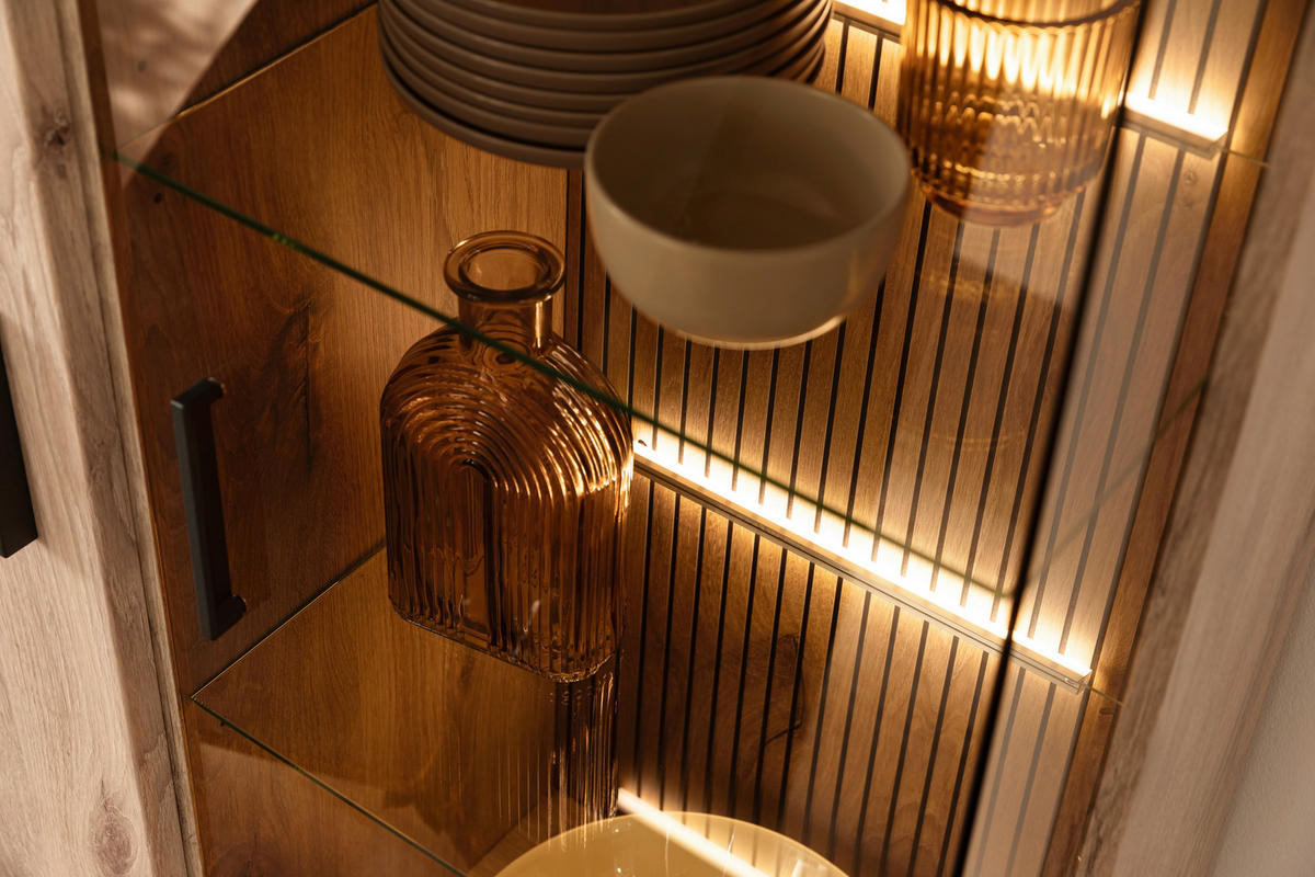 VITRINE  in Eichefarben  - Eichefarben/Anthrazit, KONVENTIONELL, Glas/Holzwerkstoff (75/208/38cm) - Cantus