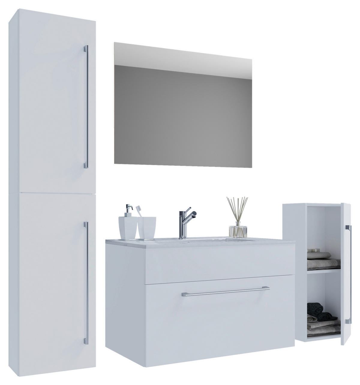 BADRUM 126 cm  - vit/aluminiumfärg, Modern, metall/trämaterial (126cm) - MID.YOU