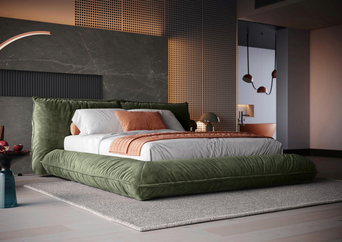 POLSTERBETT 200/200 cm,  in Graugrün,  - Schwarz/Graugrün, Design, Textil/Metall (200/200cm) - Belluti