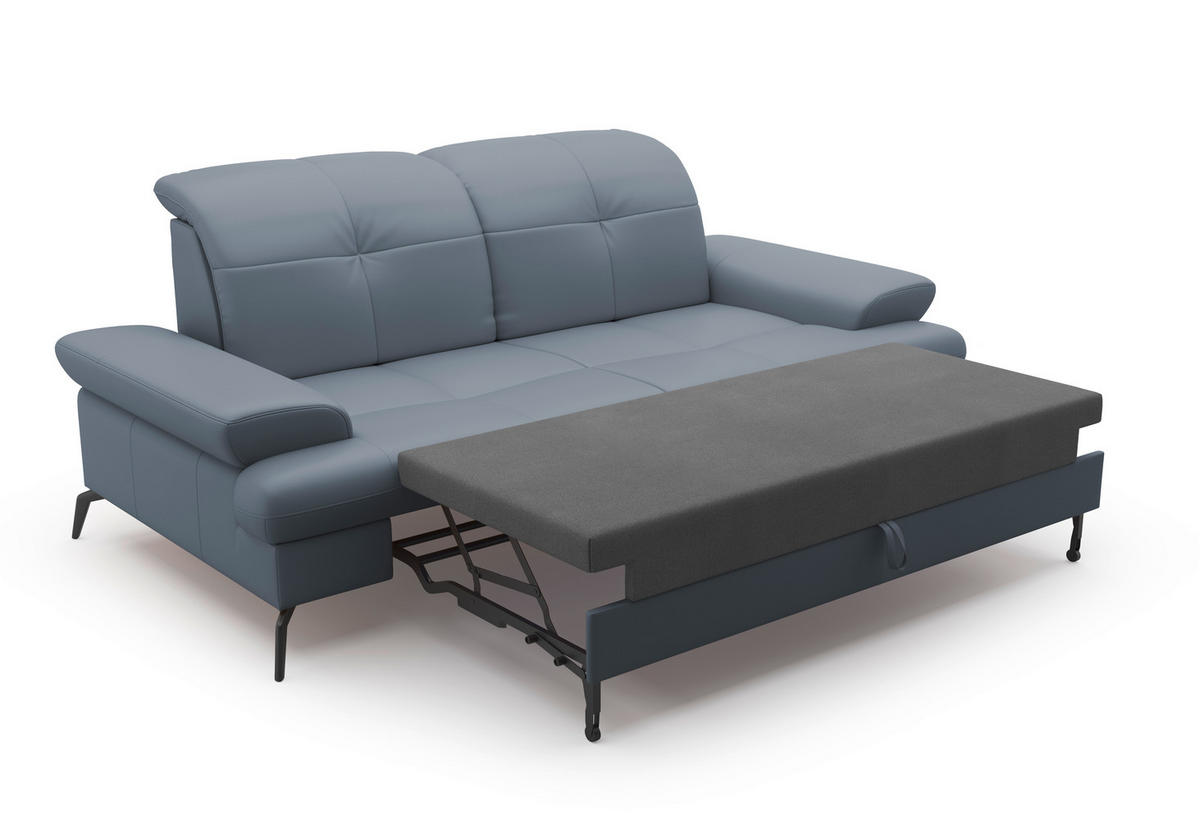 2,5-SITZER in Vliesstoff Kombination Echtleder/Stoff Graublau  - Graublau/Schwarz, Konventionell, Leder/Textil (202/90/122cm) - Sit & More