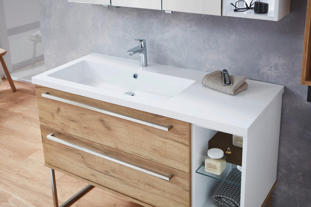 BADEZIMMER  in 120 cm  - Weiss/Eichefarben, Basics, Glas/Holzwerkstoff (120cm) - Dieter Knoll
