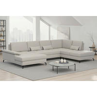 WOHNLANDSCHAFT COSTELLO E Hellgrau Echtleder  - Hellgrau/Schwarz, Basics, Leder/Metall (176/363/223cm) - Sit & More
