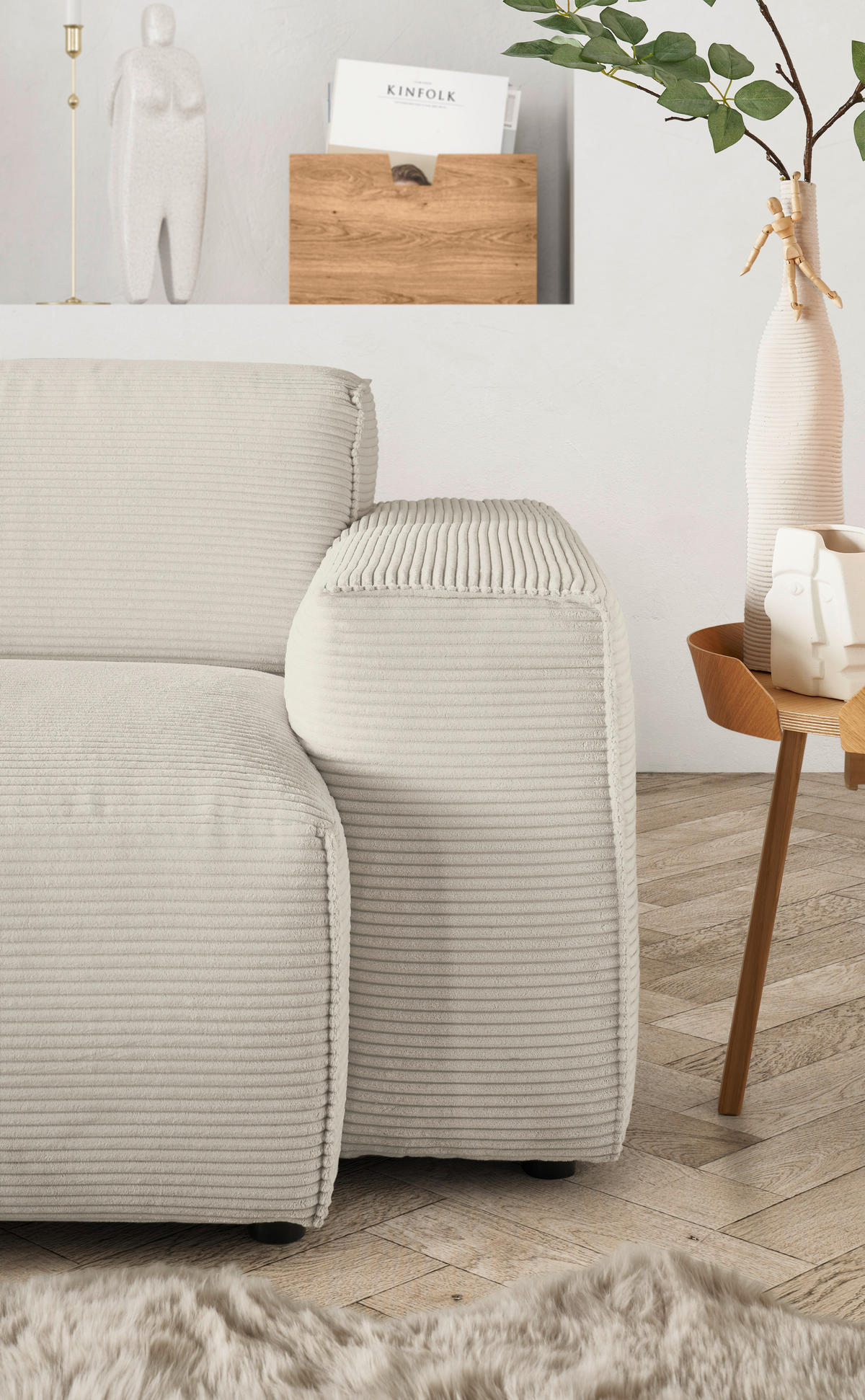 ECKSOFA in Cord Naturfarben  - Schwarz/Naturfarben, Design, Kunststoff/Textil (189/300cm) - Pure Home Lifestyle