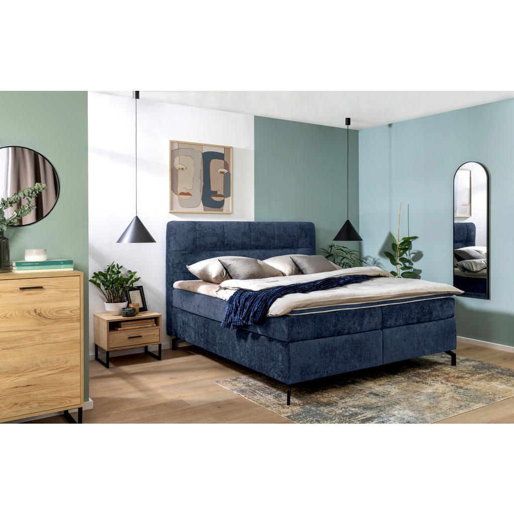 Thumbnail - Esposa Boxspringbett, Dunkelblau, Textil, H3 + H4, Höhe ca. 17 cm, 160x200 cm, Stoffauswahl, Topper durchgehend, Matratz...