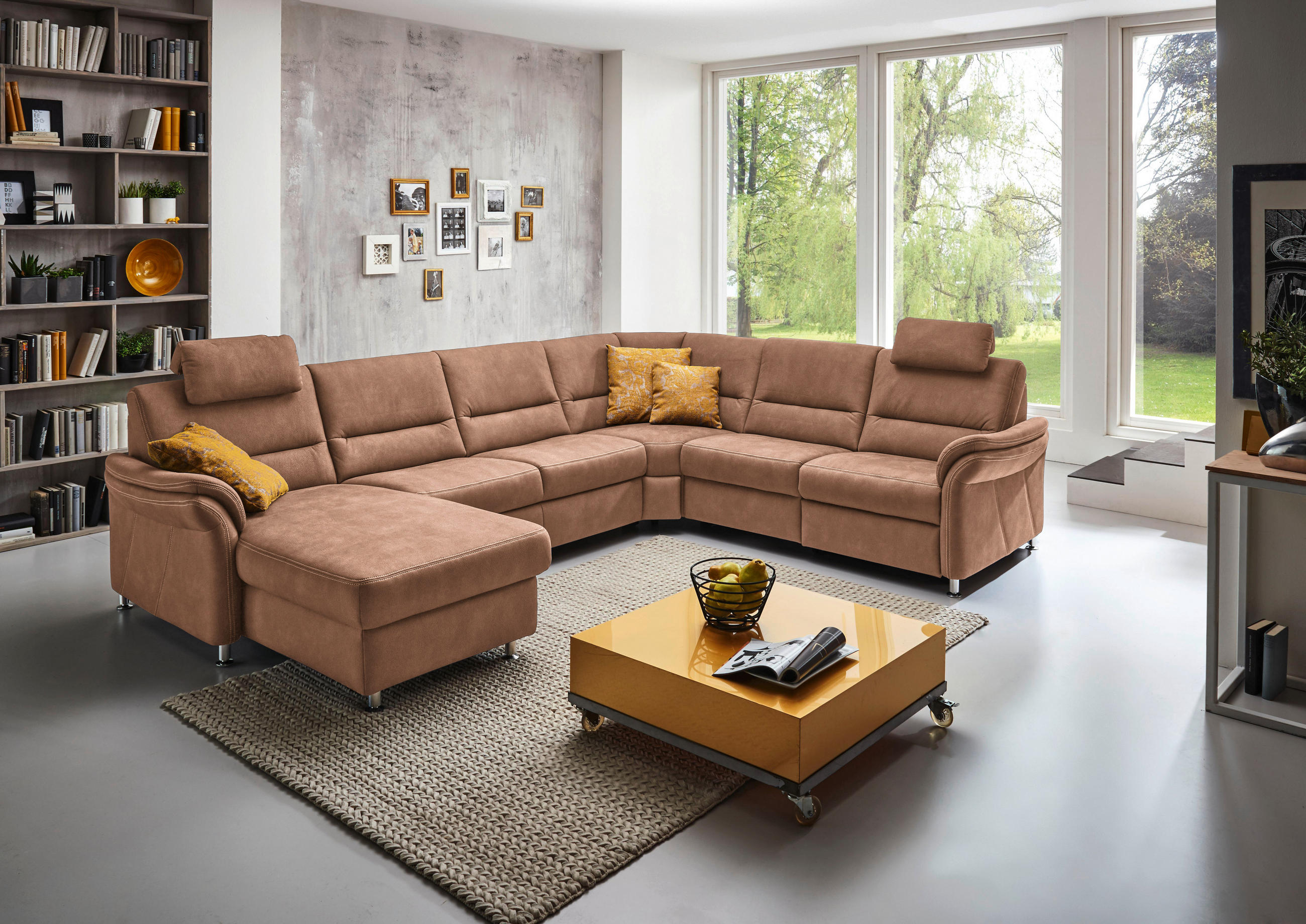 WOHNLANDSCHAFT in Mikrofaser Hellbraun  - Hellbraun/Alufarben, KONVENTIONELL, Textil/Metall (173/330/262cm) - Beldomo System