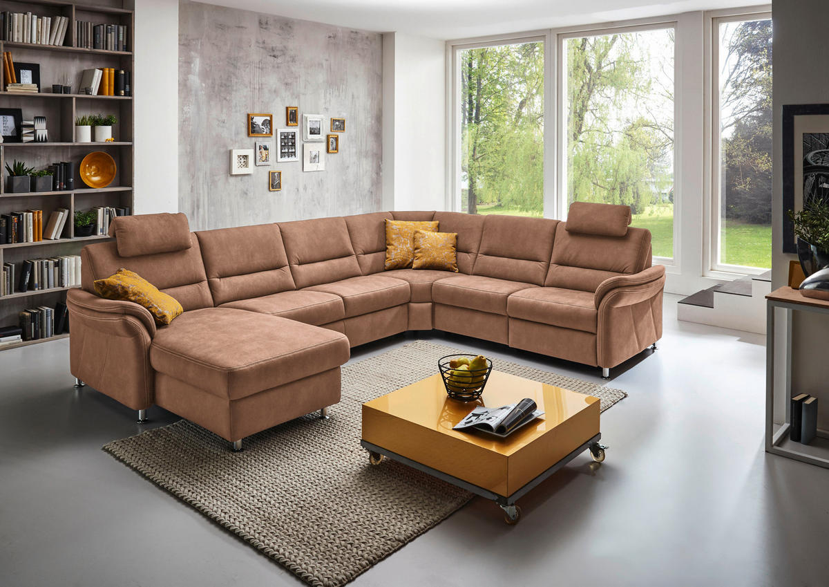 WOHNLANDSCHAFT in Mikrofaser Hellbraun  - Hellbraun/Alufarben, Konventionell, Textil/Metall (173/330/262cm) - Beldomo System