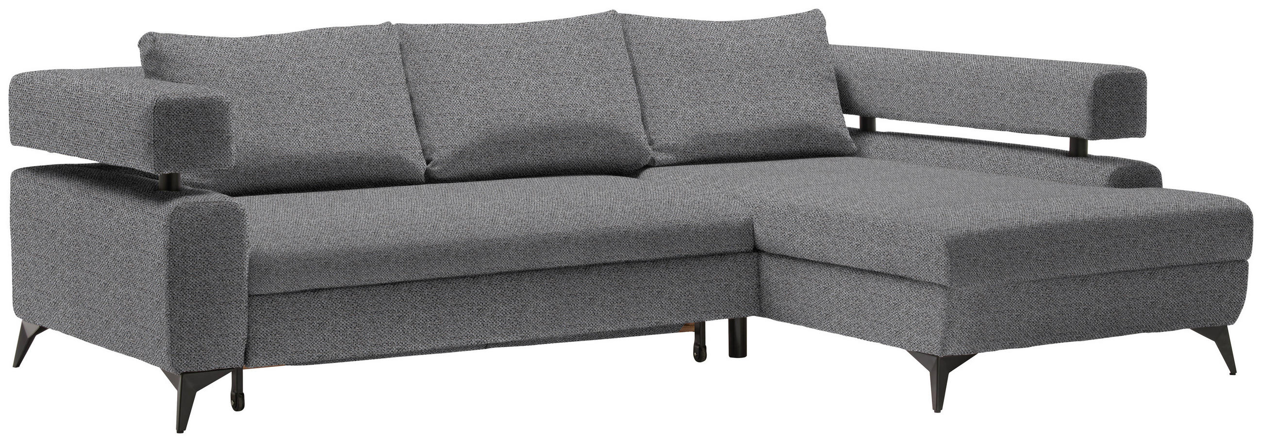 ECKSOFA in Chenille Dunkelgrau  - Dunkelgrau/Schwarz, KONVENTIONELL, Textil/Metall (265/184cm) - Hom`in