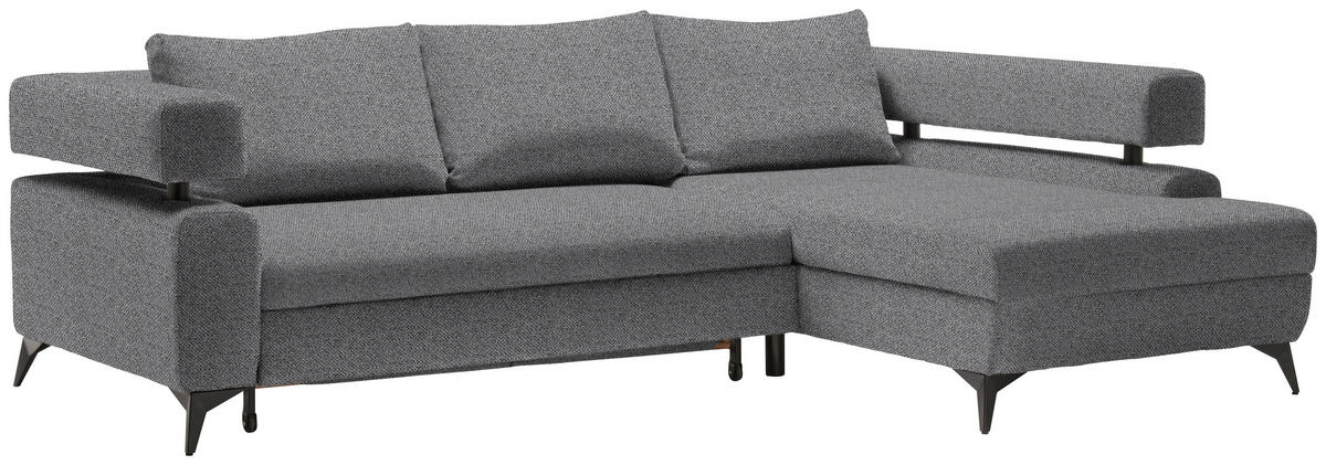 ECKSOFA in Chenille Dunkelgrau  - Dunkelgrau/Schwarz, Konventionell, Textil/Metall (265/184cm) - Hom`in