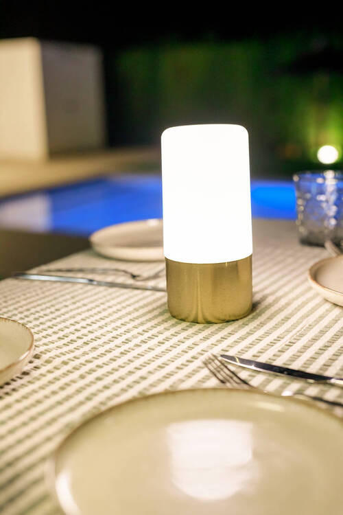 LED-TISCHLEUCHTE Maia 9/19 cm   - Messingfarben/Weiß, Basics, Kunststoff (9/19cm) - New Garden
