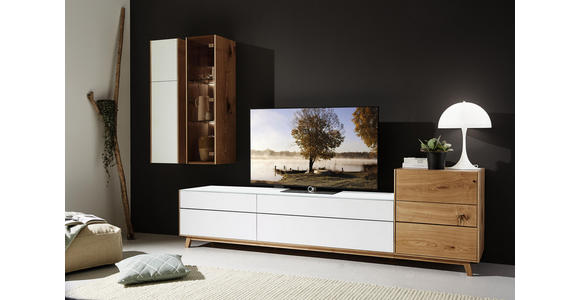 WOHNWAND in Weiß, Eichefarben - Eichefarben/Weiß, Natur, Glas/Holz (295/197/50cm) - Dieter Knoll