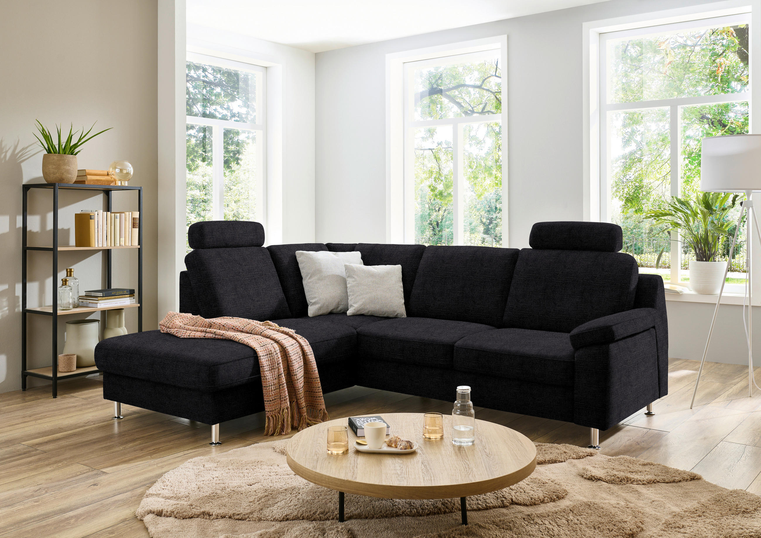 ECKSOFA in Webstoff Anthrazit  - Anthrazit/Alufarben, Konventionell, Textil/Metall (200/241cm) - Beldomo System