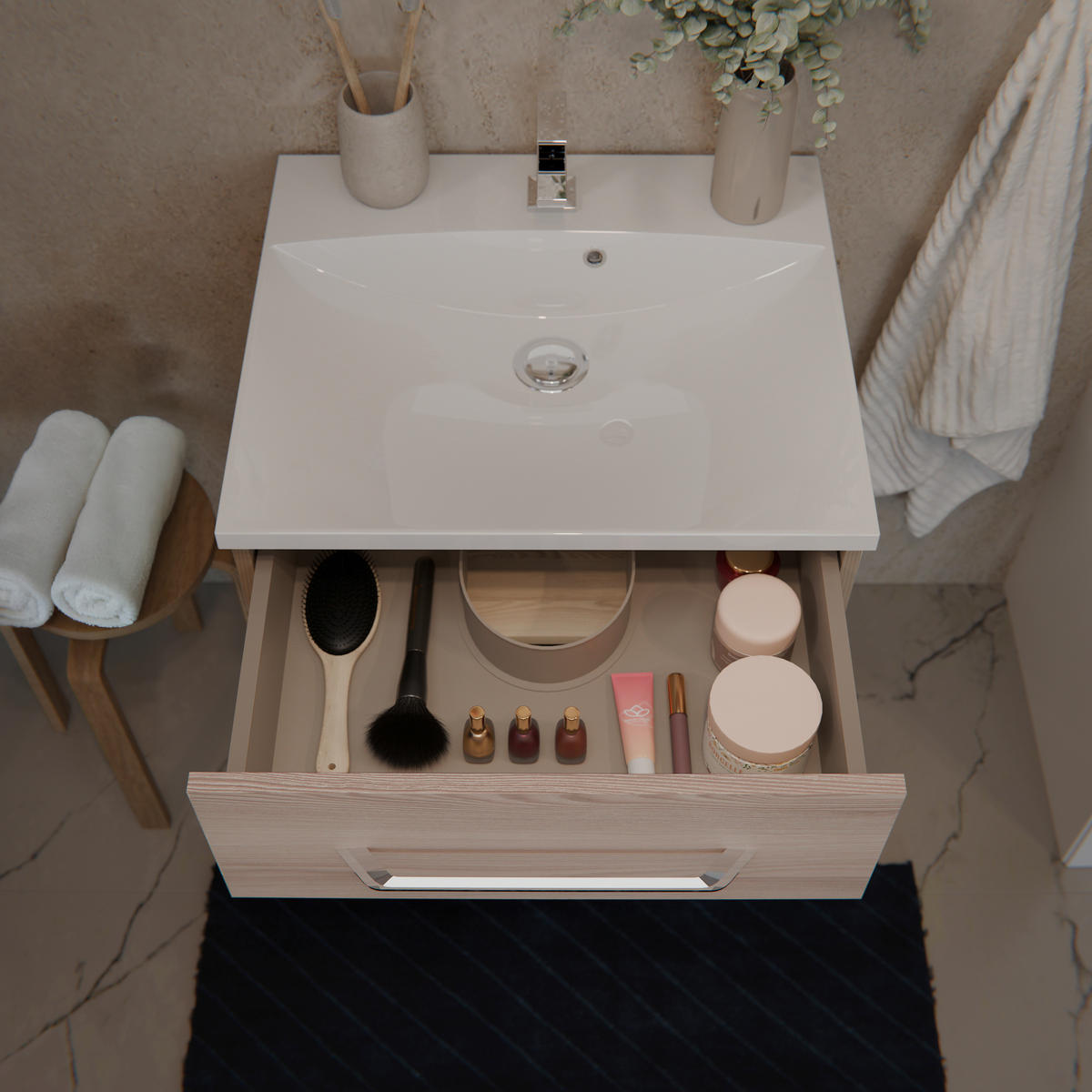 BADEZIMMER 3-teilig  in 60 cm  - Chromfarben/Eschefarben, MODERN, Glas/Holzwerkstoff (60cm) - MID.YOU