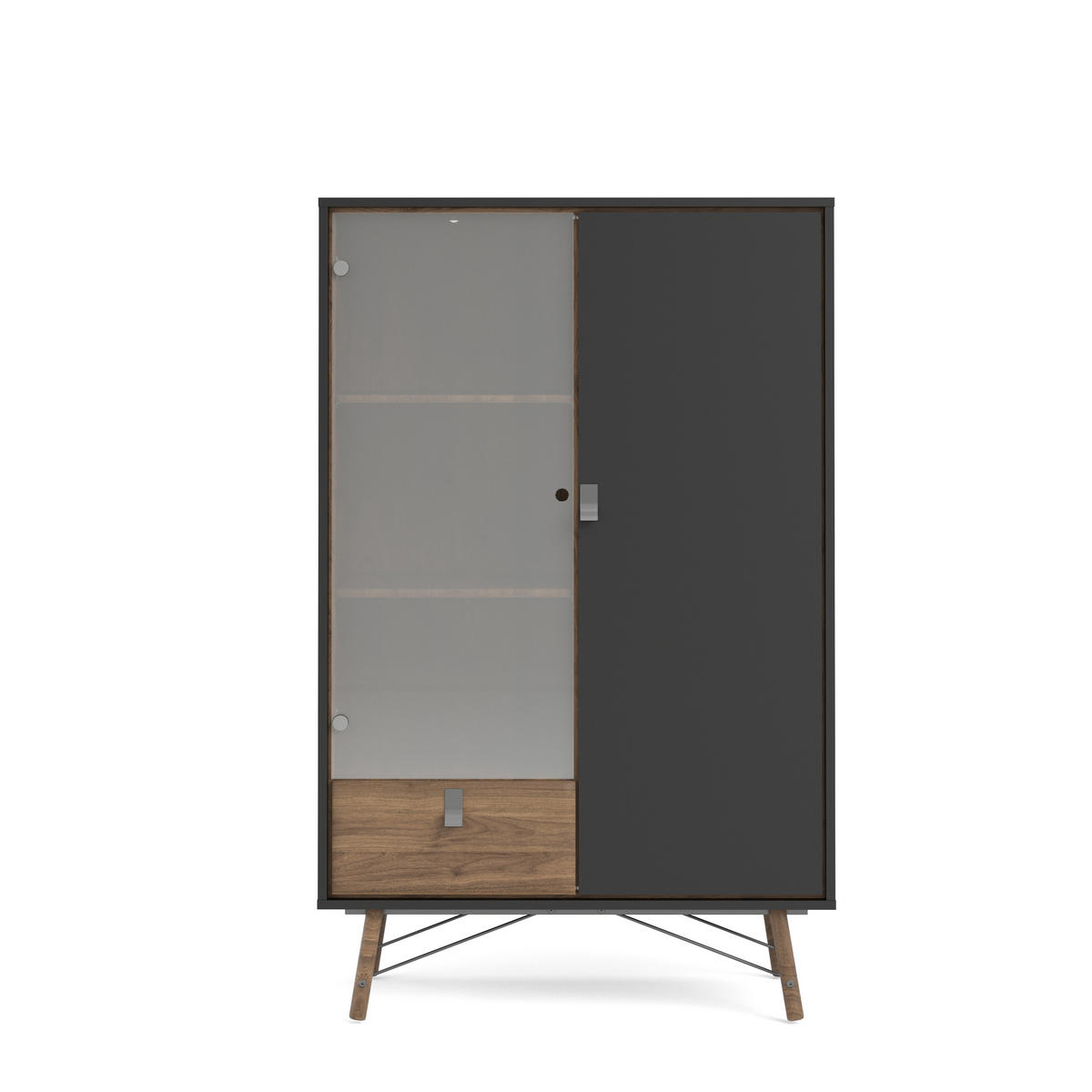 VITRINSKÅP i valnötsfärgad, mörkgrå, transparent  - mörkgrå/valnötsfärgad, Design, trämaterial/glas (101,8/161,8/40,1cm) - Best Price