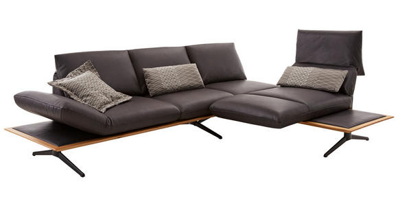 ECKSOFA in Echtleder Braun  - Schwarz/Braun, Design, Leder/Metall (282/205cm) - Dieter Knoll