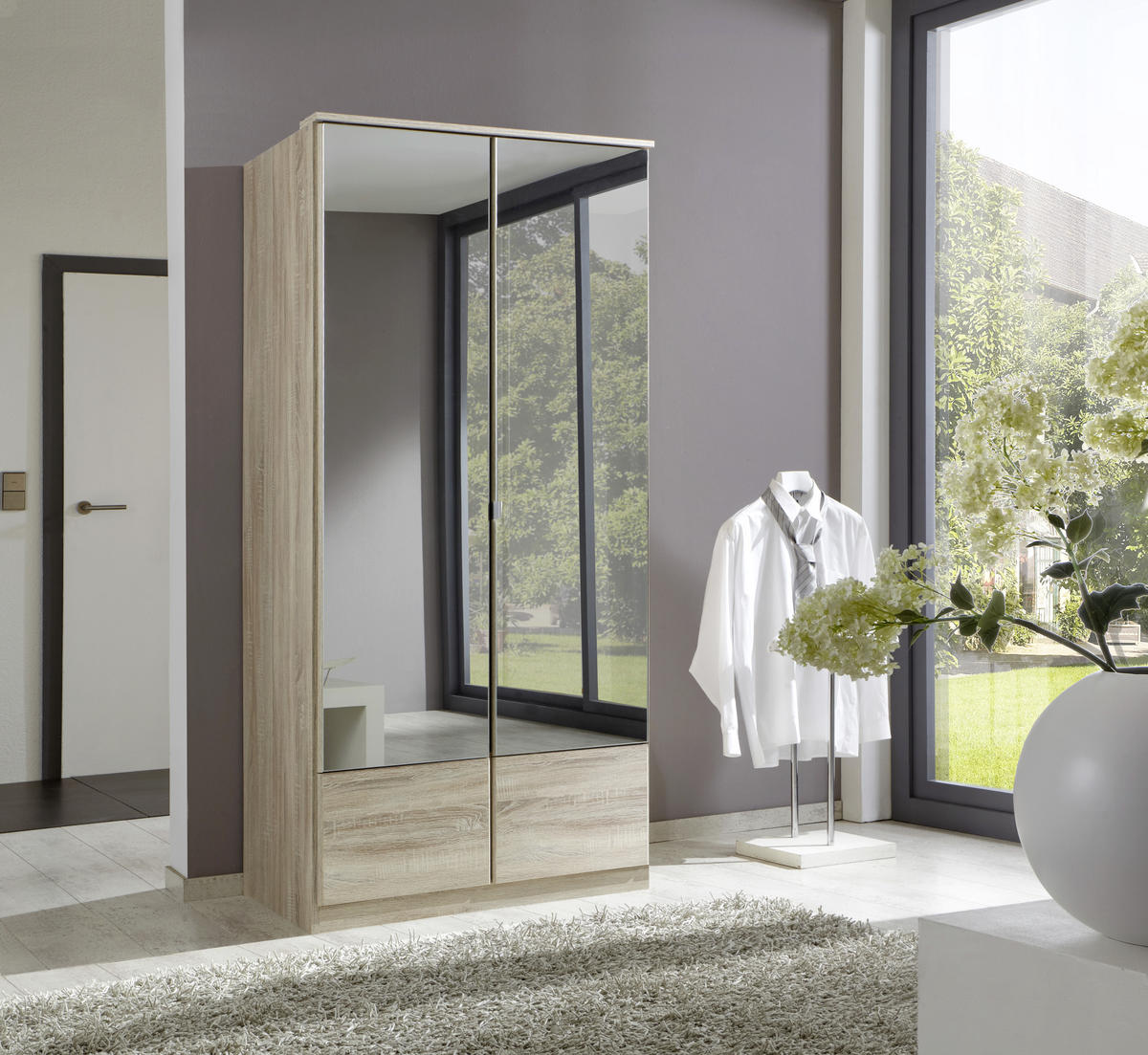 DREHTÜRENSCHRANK in Eichefarben  - Eichefarben/Alufarben, Konventionell, Glas/Holzwerkstoff (90/199/58cm) - MID.YOU