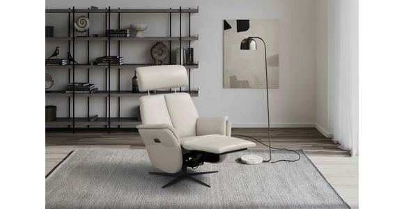 RELAXSESSEL Argo Echtleder Relaxfunktion, Kopfteilverstellung, Rücken echt    - Hellgrau, Design, Leder (71/110/80cm) - Novel