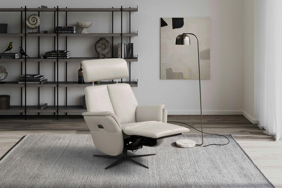 RELAXSESSEL Argo Echtleder Relaxfunktion, Kopfteilverstellung, Rücken echt    - Hellgrau, Design, Leder (71/110/80cm) - Novel