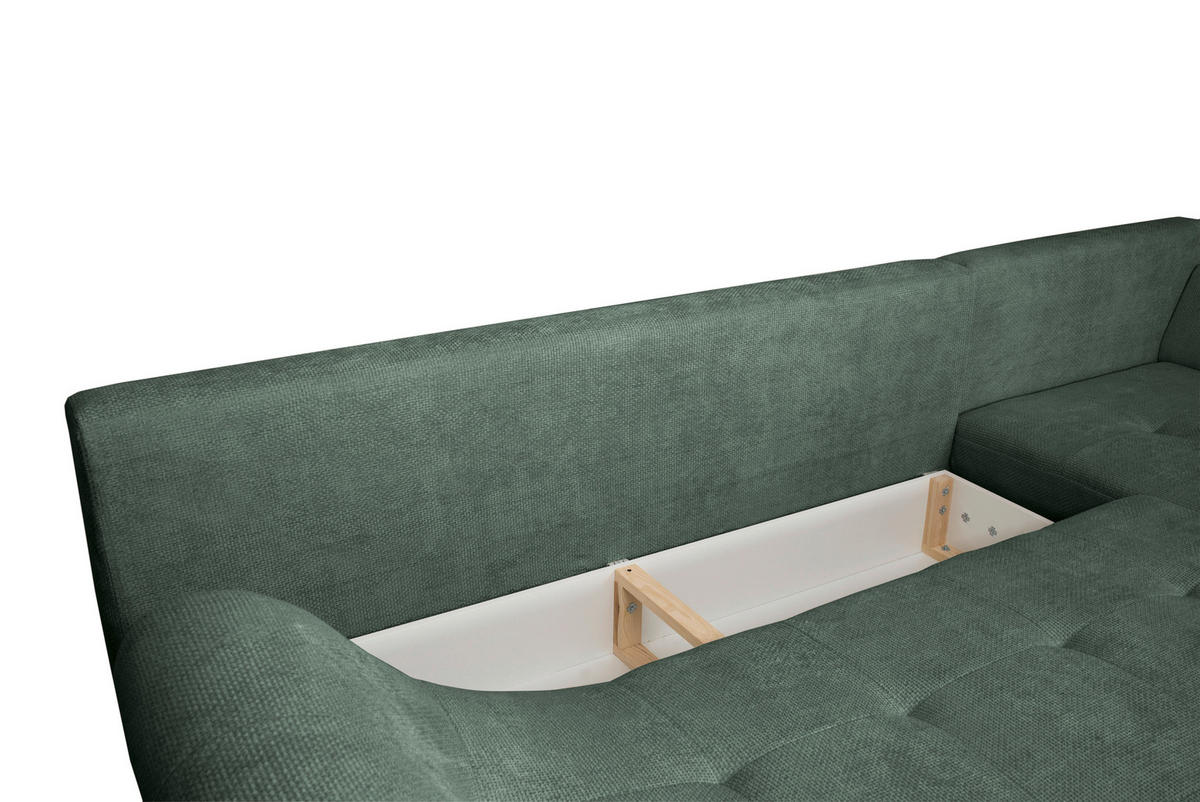 ECKSOFA Dunkelgrün Struktur  - Dunkelgrün/Schwarz, KONVENTIONELL, Textil/Metall (274/194cm) - Carryhome