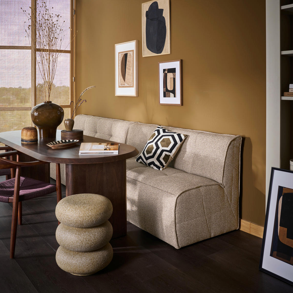 SITZBANK in Textil Khaki  - Khaki/Schwarz, MODERN, Kunststoff/Textil (164/86/75cm) - Livetastic