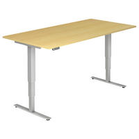 SCHREIBTISCH 200/100/63,5-128,5 cm  in Silberfarben, Buchefarben  - Silberfarben/Buchefarben, KONVENTIONELL, Holzwerkstoff/Metall (200/100/63,5-128,5cm) - Venda