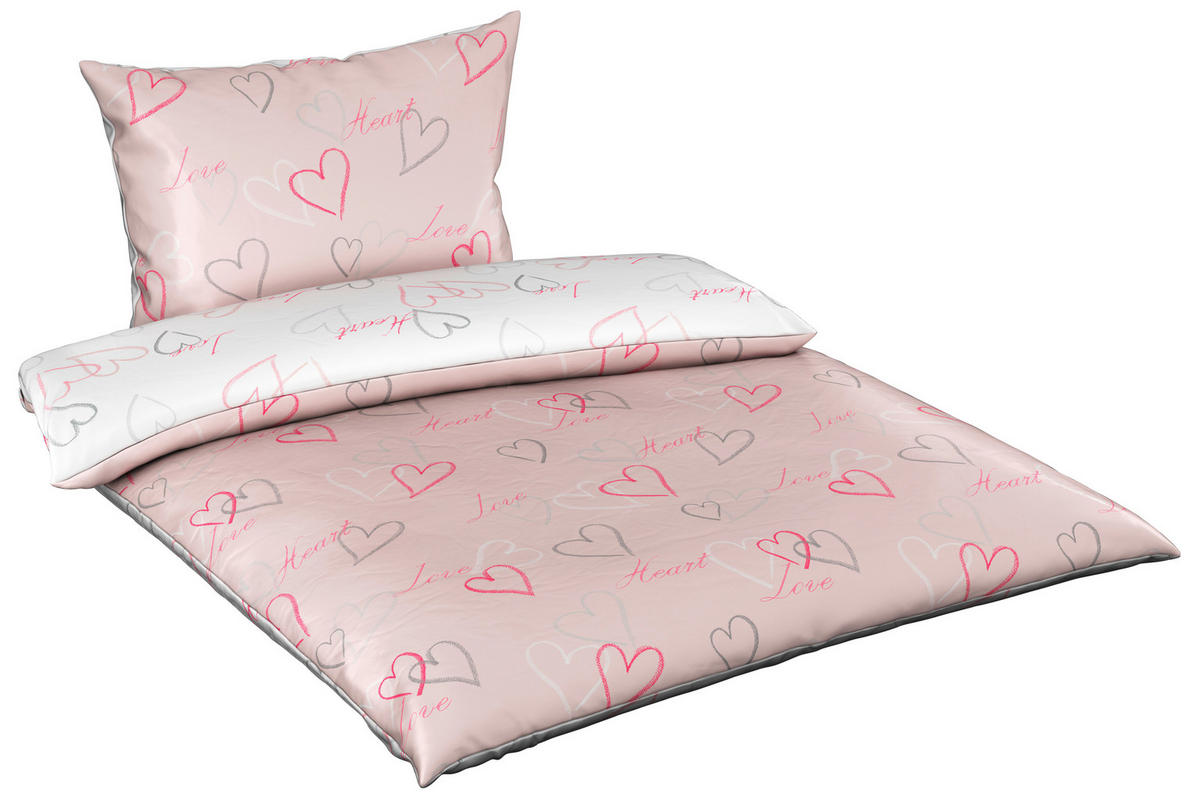 POSTELJINA SA DVA LICA HEART 140/200 cm saten ružičasta  - ružičasta, Trendi, tekstil (140/200cm) - Esposa