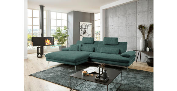 ECKSOFA in Velours Blau, Grün 184/284 cm - Blau/Schwarz, Design, Textil/Metall (184/284cm) - Dieter Knoll