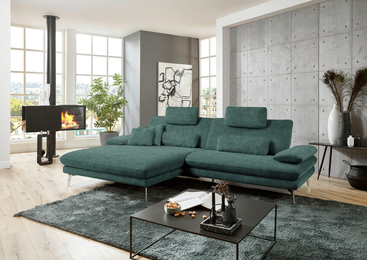 ECKSOFA in Velours Blau, Grün  - Blau/Schwarz, Design, Textil/Metall (184/284cm) - Dieter Knoll
