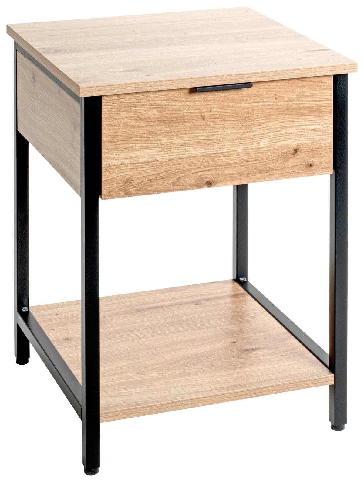 BEISTELLTISCH 40/40/55 cm Schwarz, Eichefarben quadratisch  - Eichefarben/Schwarz, Design, Holzwerkstoff/Metall (40/40/55cm)