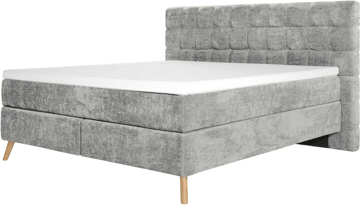 BOXSPRINGBETT 180/200 cm  in Hellgrau  - Eichefarben/Hellgrau, Design, Holz/Textil (180/200cm) - Esposa