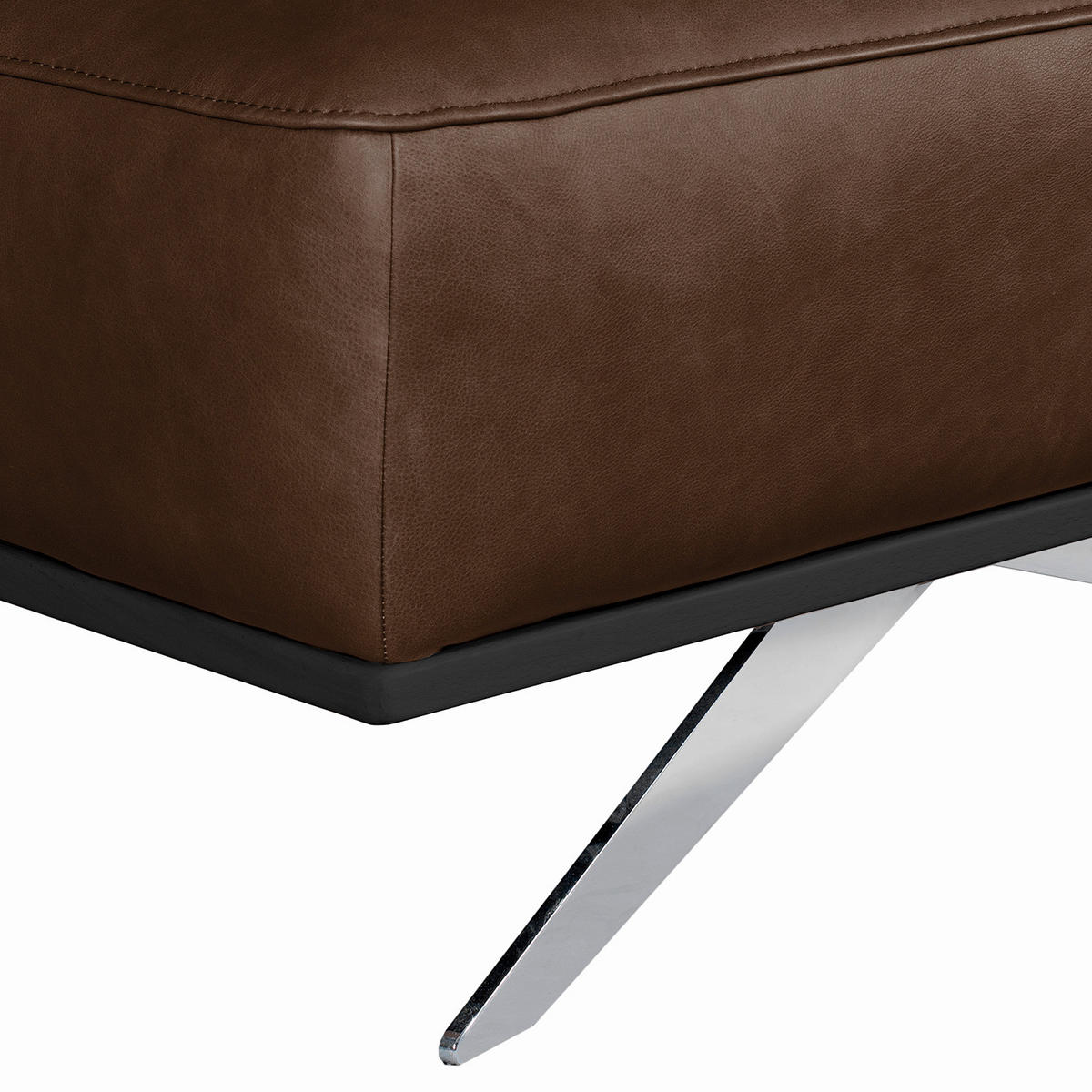 HOCKER in Leder Dunkelbraun  - Chromfarben/Dunkelbraun, Design, Leder/Metall (95/46/80cm) - Livetastic
